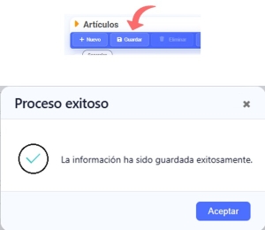 Alta de artículo exitosa