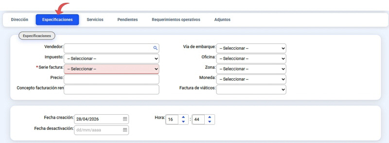 catálogo direcciones de embarque