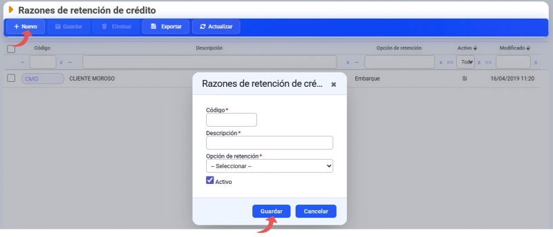 tipos contables de cliente