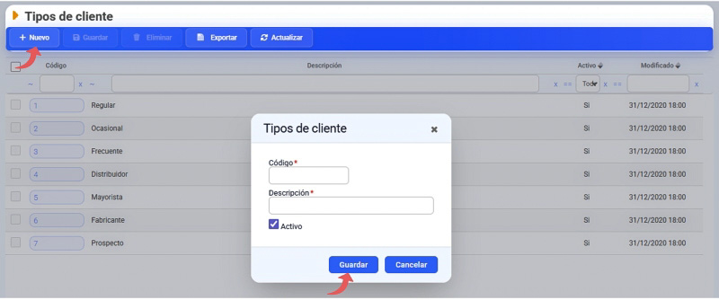 tipos contables de cliente
