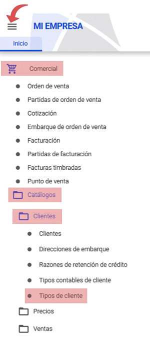 tipos contables de cliente