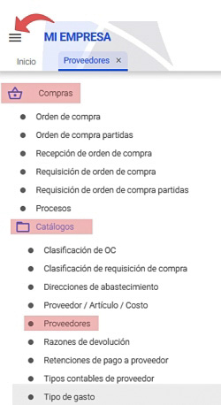 ruta catálogo proveedores