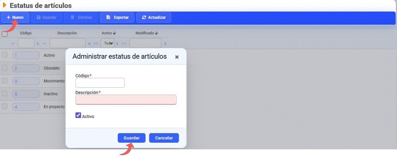 estatus de artículos