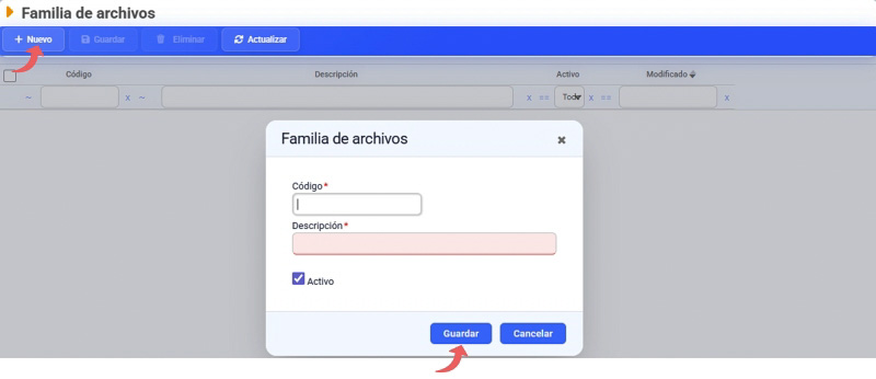 familia de archivos