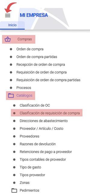 clasificación de requisición de compra