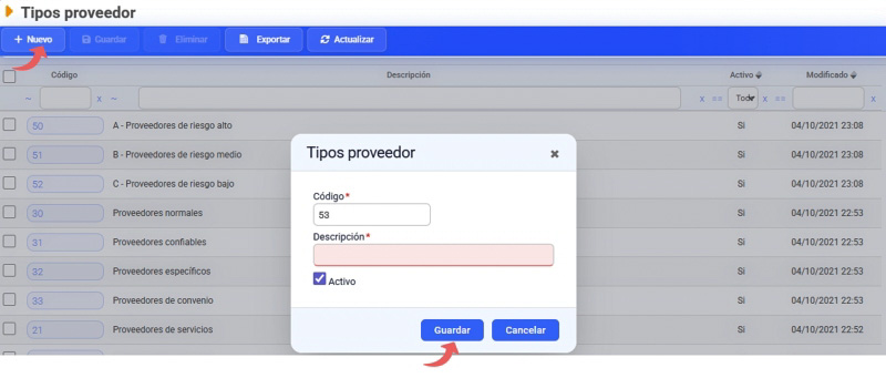 tipos de proveedor