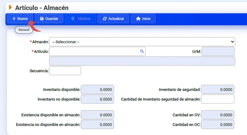 Generar nuevo almacén
