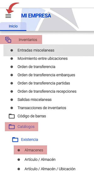 ruta catálogo almacenes