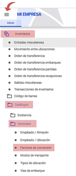 ruta factores de conversión
