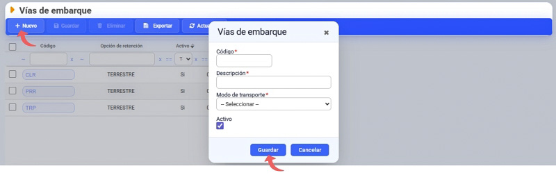 vías de embarque
