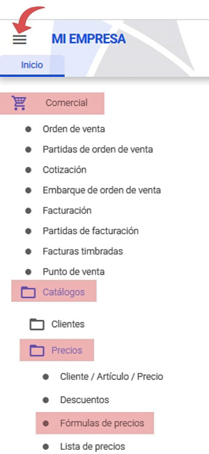 ruta fórmulas de precios
