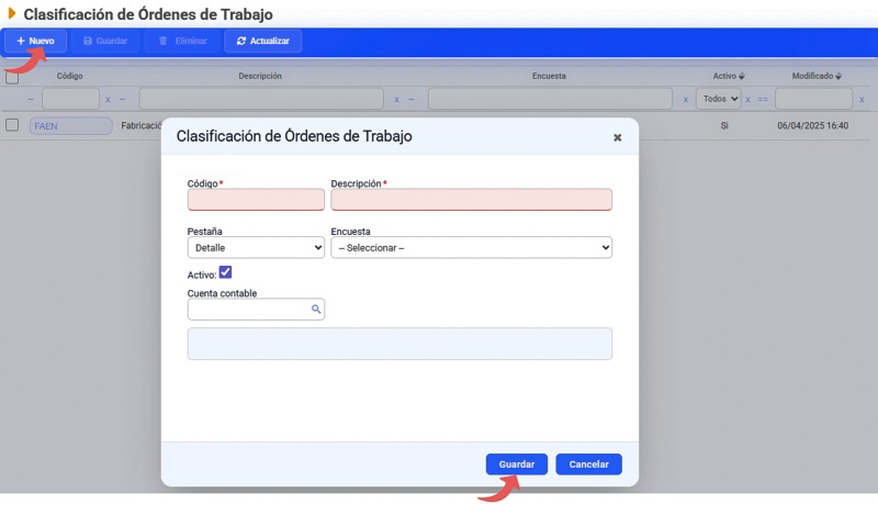 clasificación de órdenes de trabajo