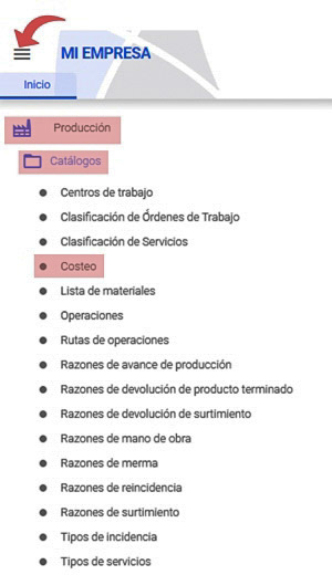 ruta catálogo costeo