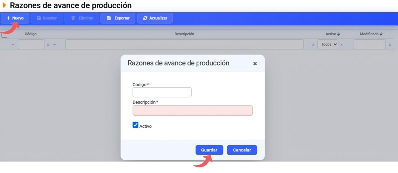 razones de avance de producción