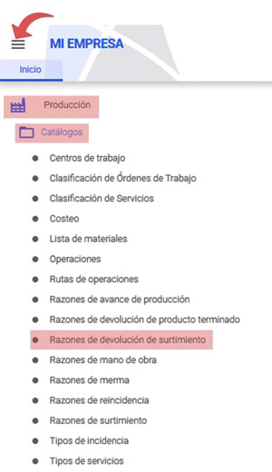 razones de devolución de surtimiento