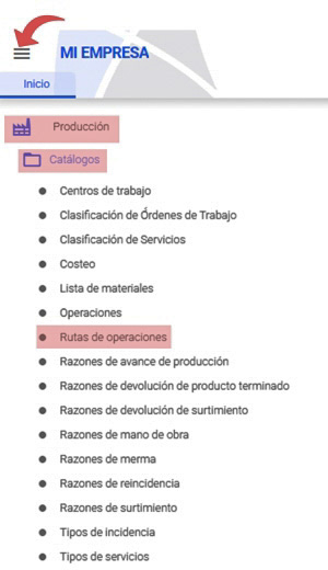 ruta catálogo rutas de operaciones