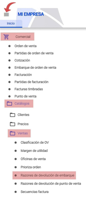 razones de devolución de embarque de venta