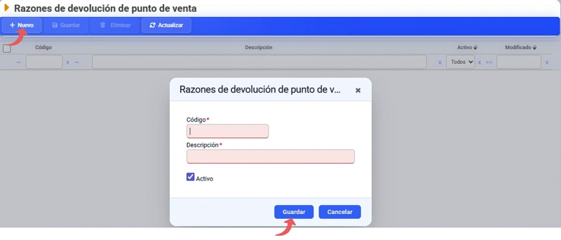 razones de devolución de punto de venta