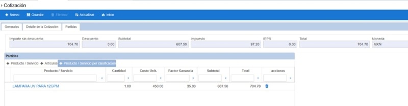 Partidas asignadas artículos
