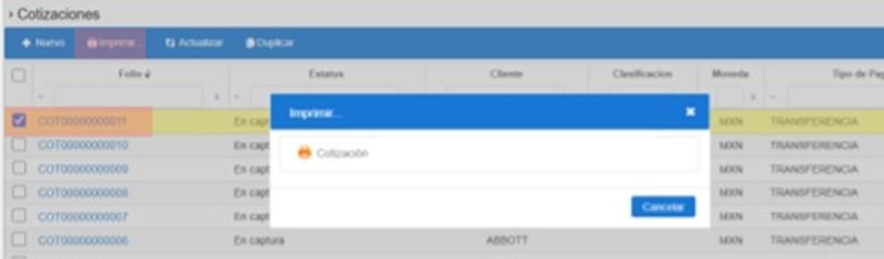 Imprimir cotización