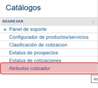Menú Atributos cotizador