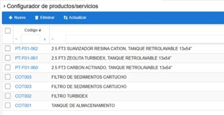 Configuración de productos y servicios