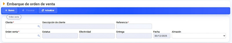 Generar embarque de orden de venta
