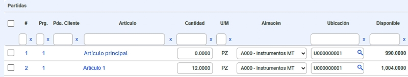 Partidas de embarque de orden de ventaa