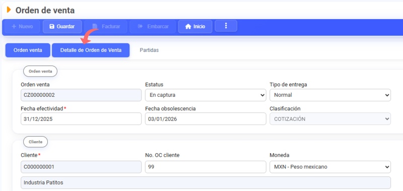 Detalle orden de venta