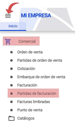 ruta partidas de facturación
