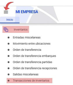 ruta transacciones de inventarios