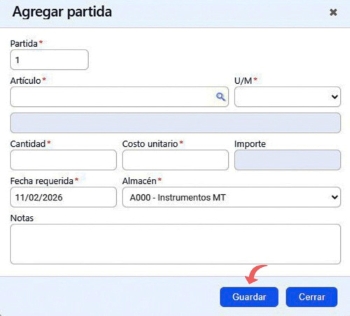 Requisición orden de compra partidas