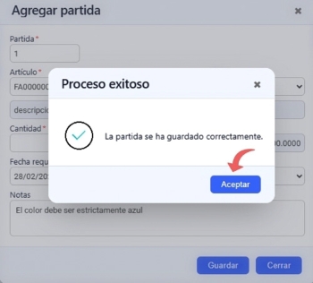 Requisición orden de compra partidas