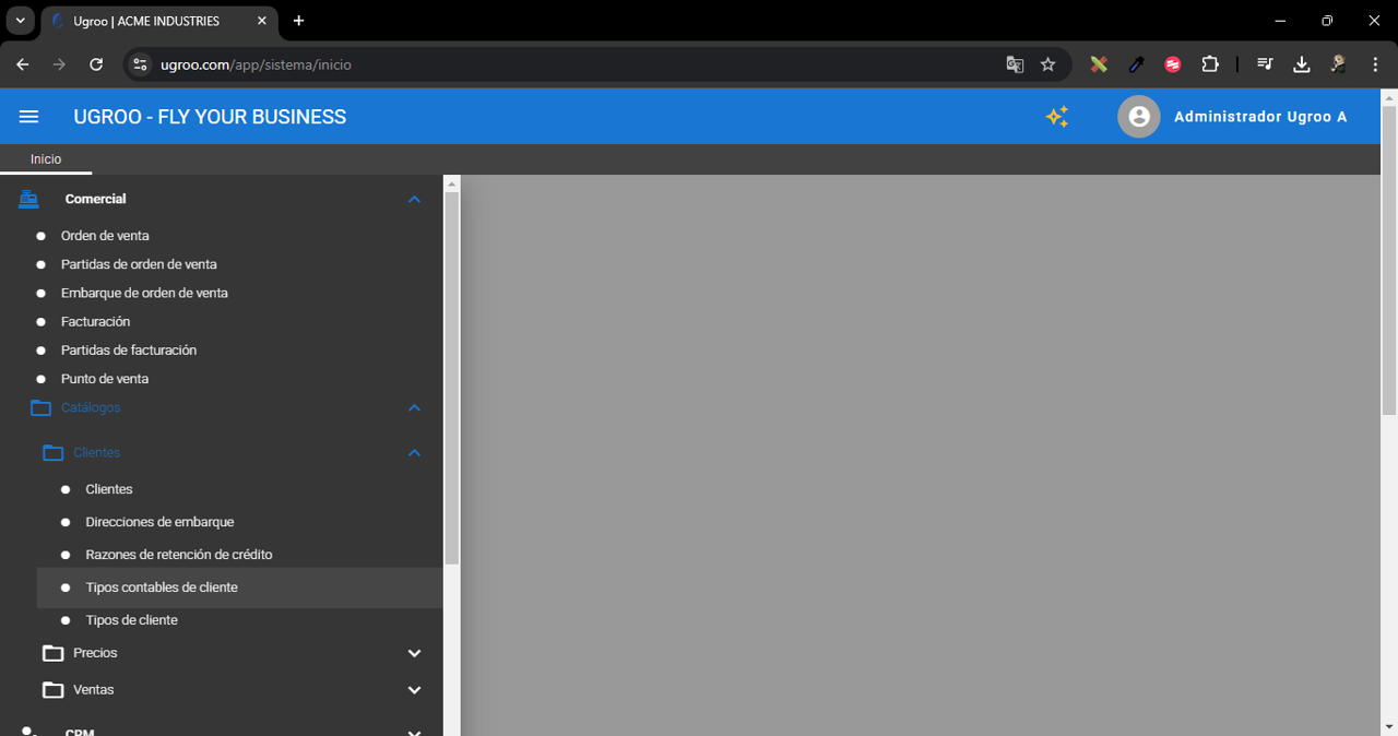 Tipo contable del cliente menú