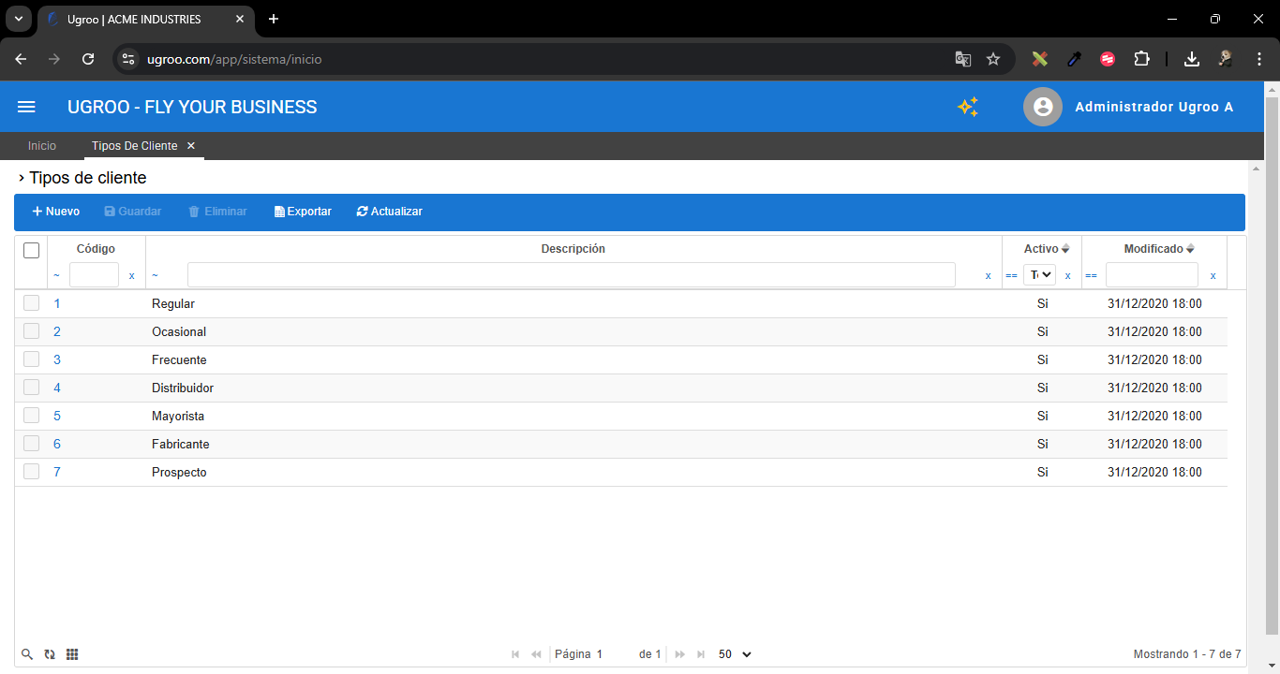 Tipo de cliente vista